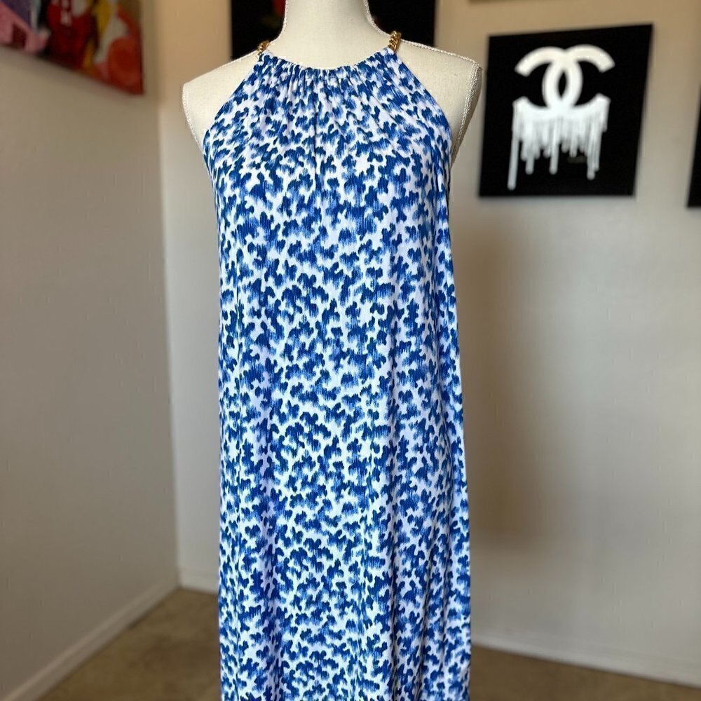 MICHAEL Michael Kors Blue and White Halter Midi Dress